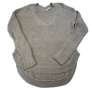 Dex Knit Sweater Cotton Blend Textured V-Neck Round Hem Long Sleeve Taupe W EUC